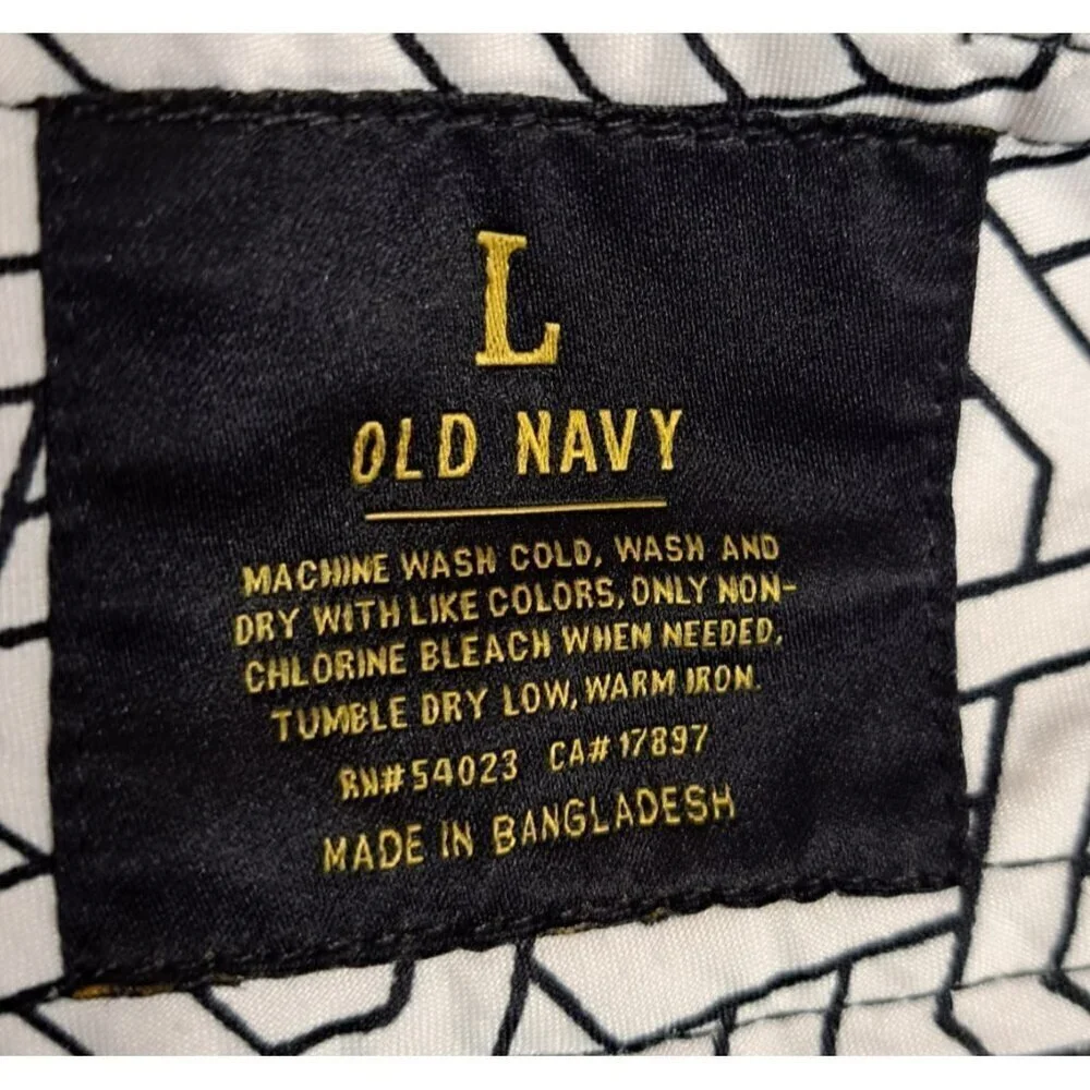Old Navy L Black White Floral Swim Trunks Board Shorts Mesh Lined 10.5